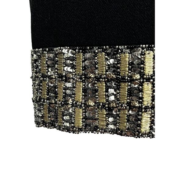 CARMEN Marc Valvo Dress Black‎ Gold Metallic Beaded Hem Size 6 - Picture 6 of 13